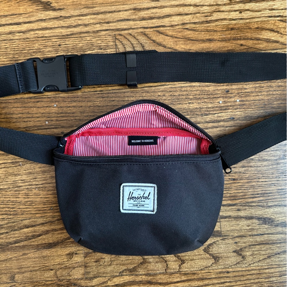 Hershel Black Crossbody Waist Bag with Red Lining